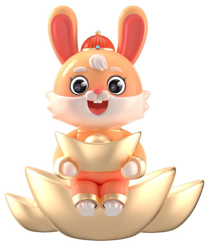 兔年 發(fā)財(cái) 元寶 坐3D打印模型