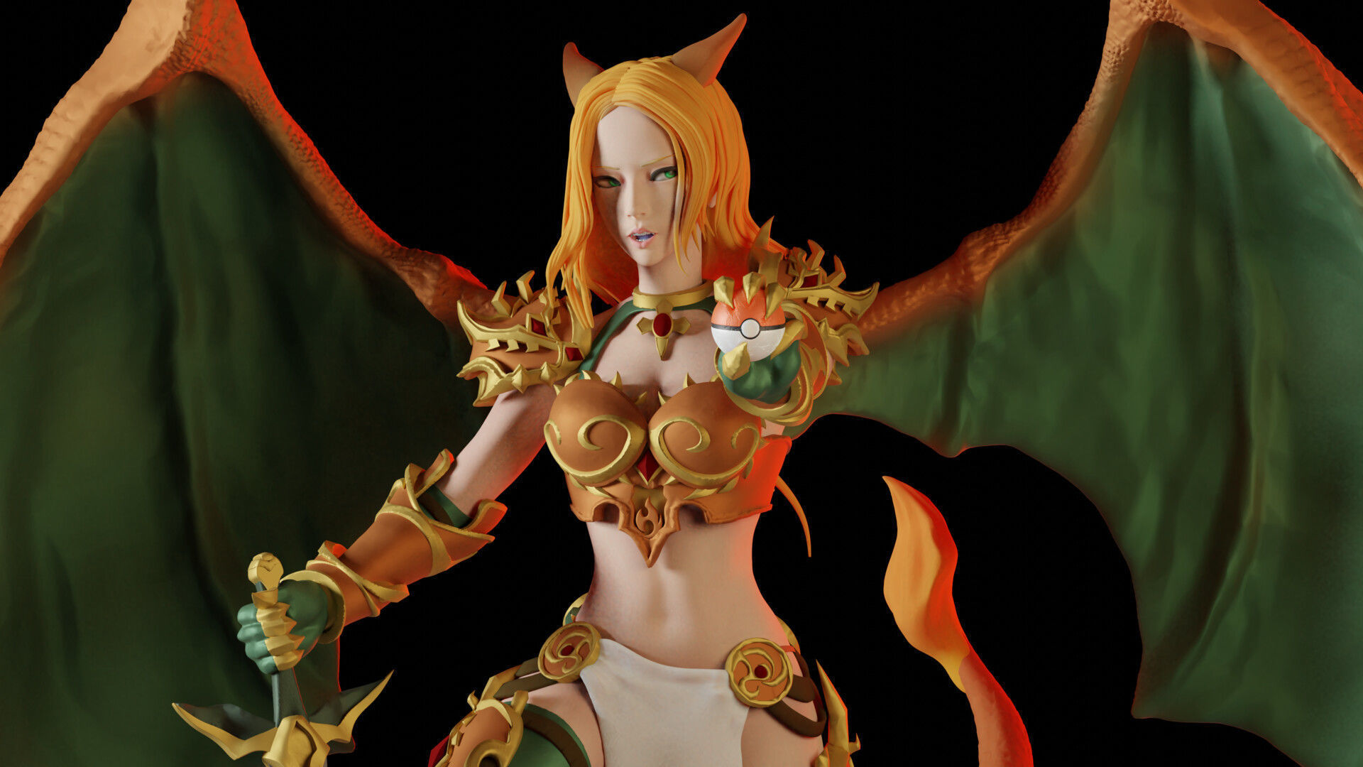 娘化噴火龍手辦【寵物小精靈/神奇寶貝/口袋妖怪/寶可夢(mèng)】3D打印模型