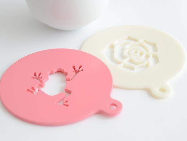 青蛙、玫瑰咖啡裝飾模板3D打印模型