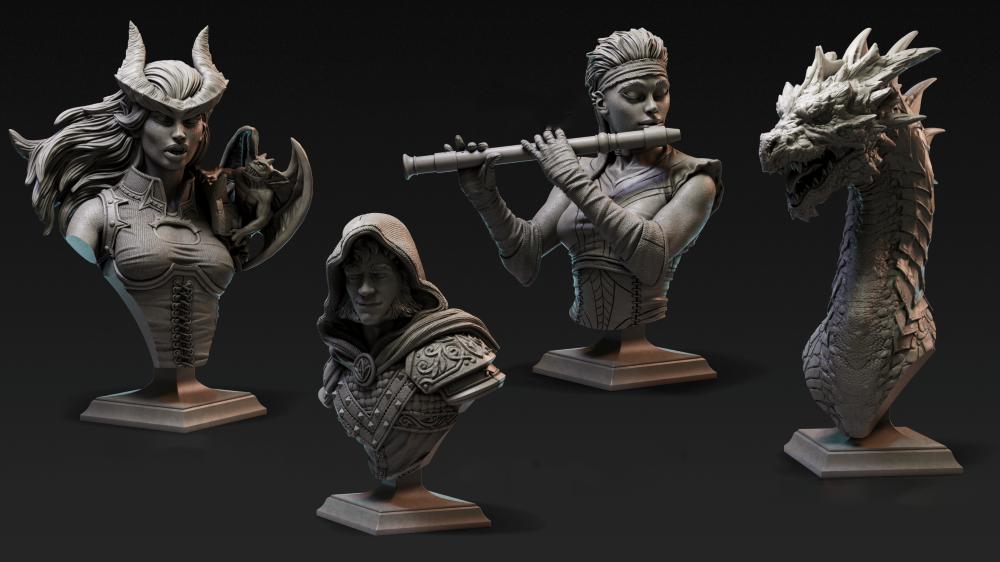 四個種族的半身像3D打印模型