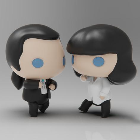 文森特和米婭Q版3D打印模型