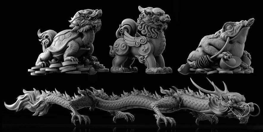 四種瑞獸3D打印模型