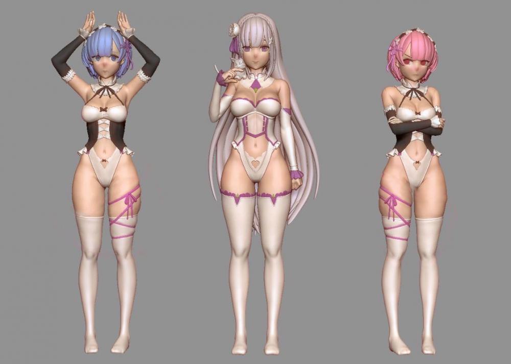 從零開始的異世界生活 3個女性角色3D打印模型