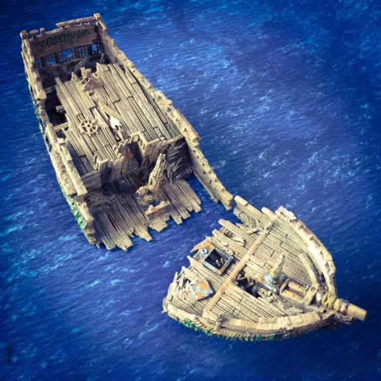 嚴重損毀的木船3D打印模型