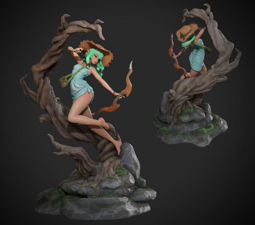精靈女弓箭手 雙體版3D打印模型