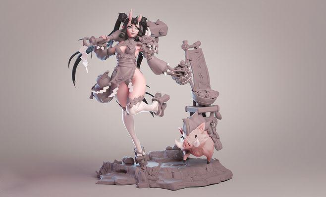 鬼少女和萌萌豬3D打印模型
