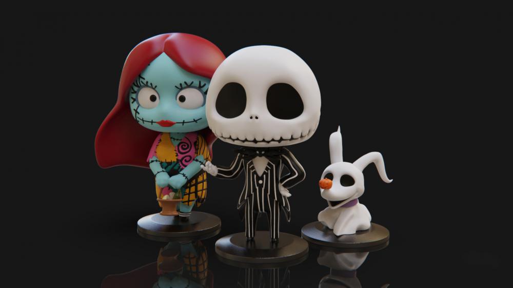 Q版 南瓜王杰克與玩偶小姐莎莉3D打印模型