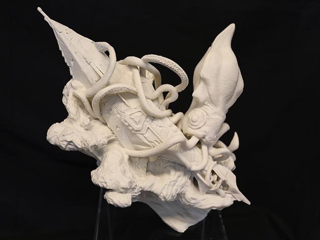 烏賊襲擊潛水艇3D打印模型