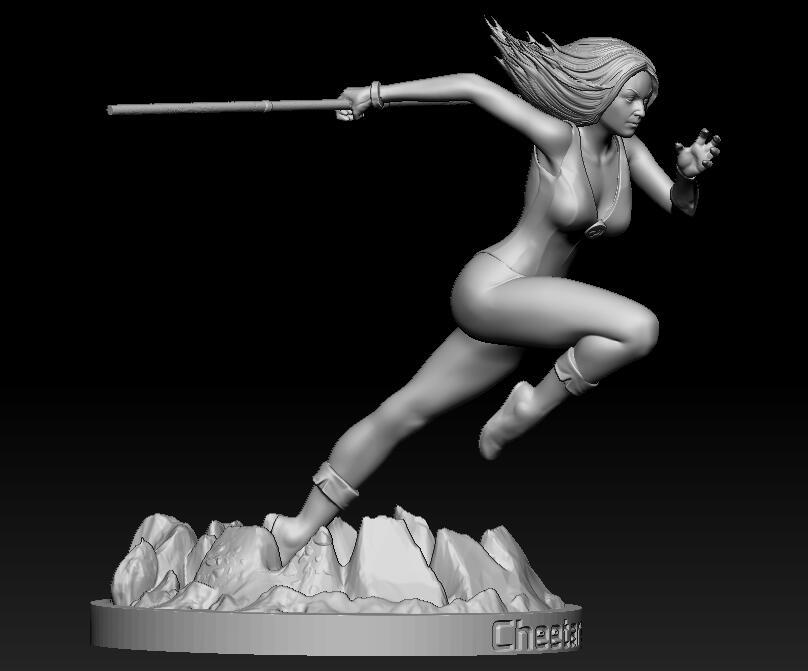 豹貓女動(dòng)態(tài)靜物手辦模型，3D打印，已拆件3D打印模型