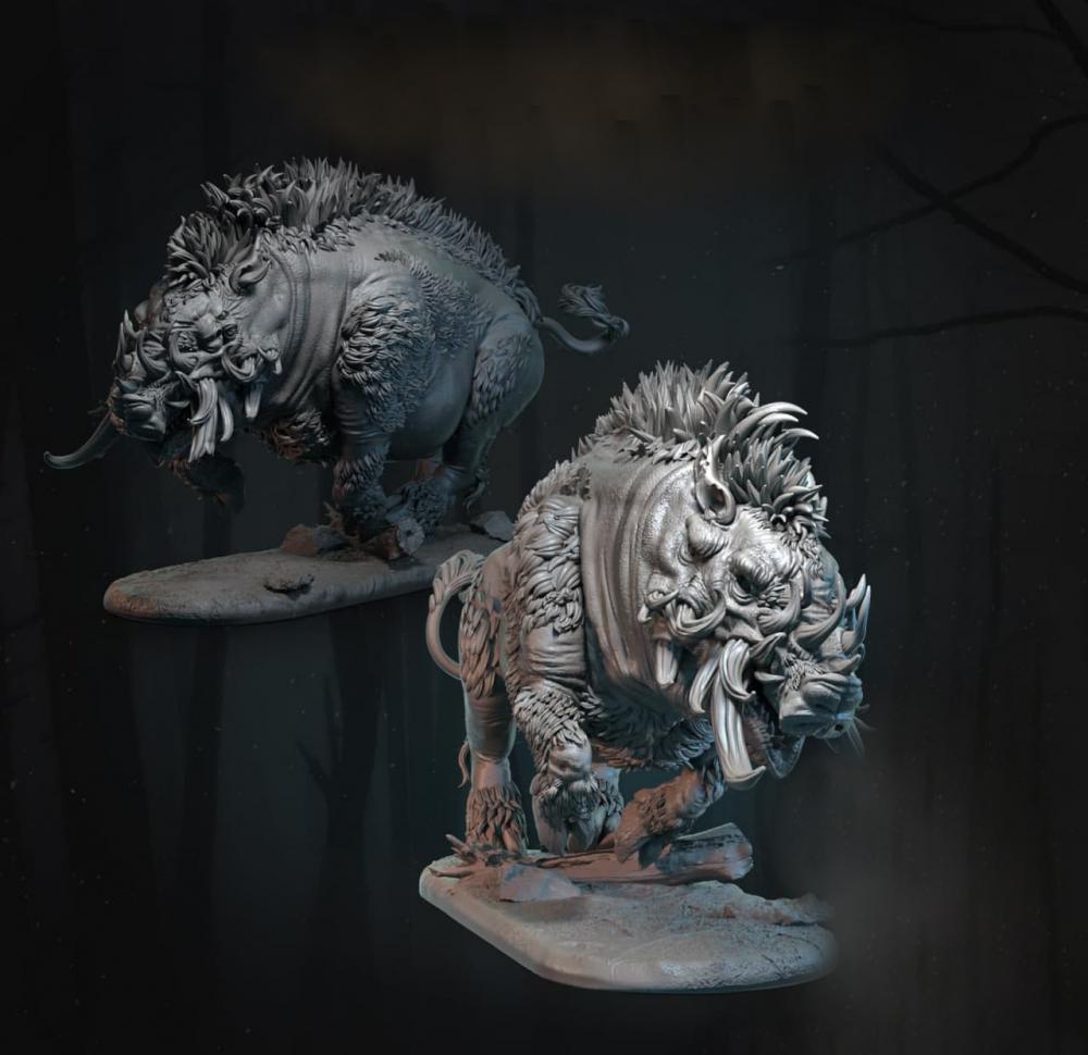 長著獠牙可怕的野豬3D打印模型