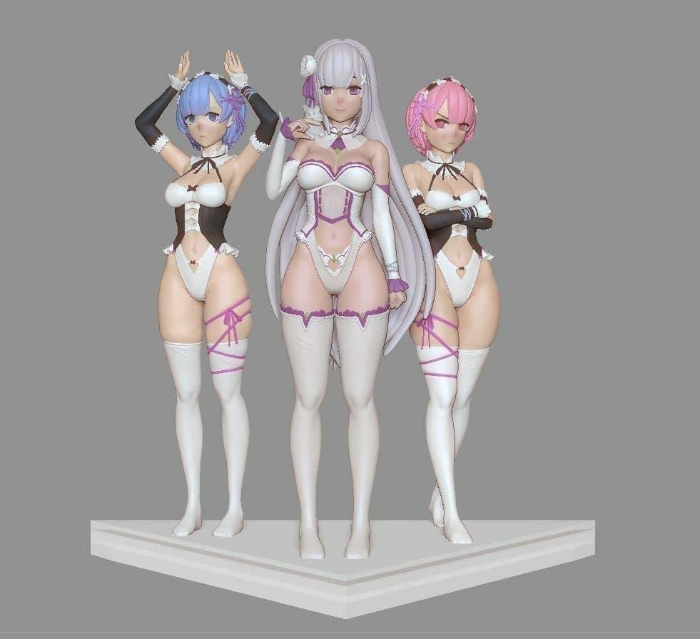 蕾姆 拉姆 愛(ài)蜜莉雅3D打印模型