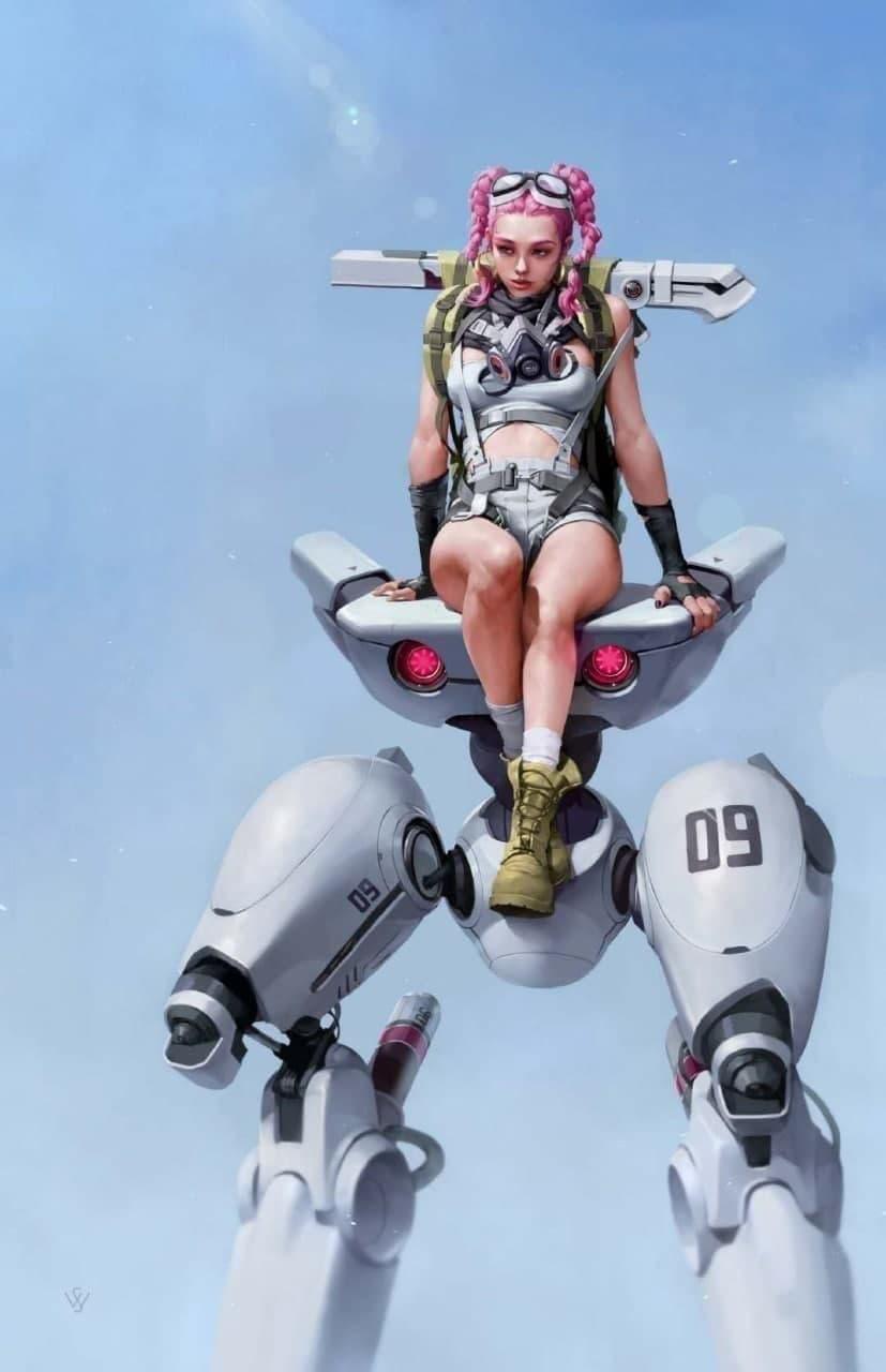 賽博朋克女孩與機器人3D打印模型