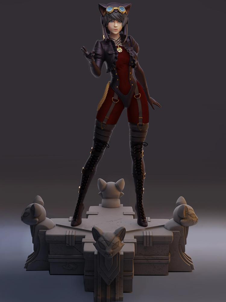 蒸汽朋克貓女雙體版3D打印模型