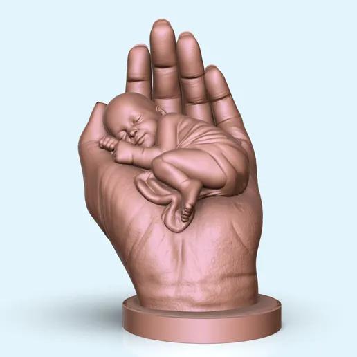 手掌中熟睡的嬰兒3D打印模型