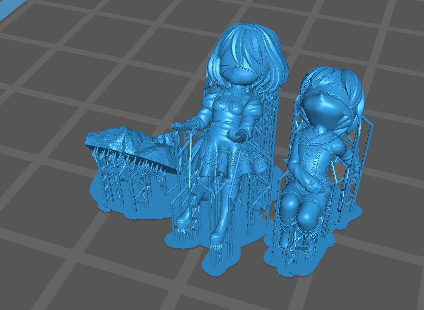 尼爾機(jī)械紀(jì)元2B和9S-Q版預(yù)支撐3D打印模型