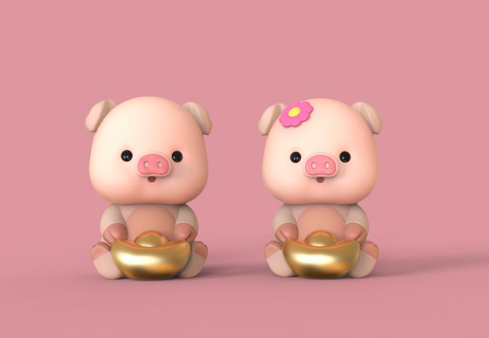 一對小豬3D打印模型