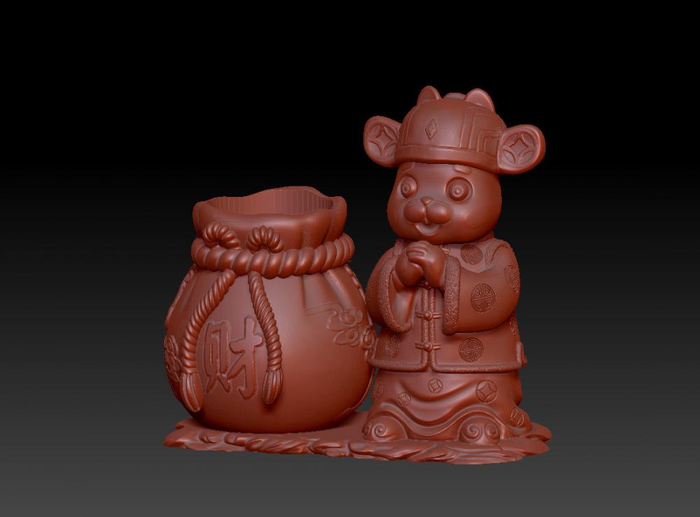 兔年聚財筆筒 13D打印模型