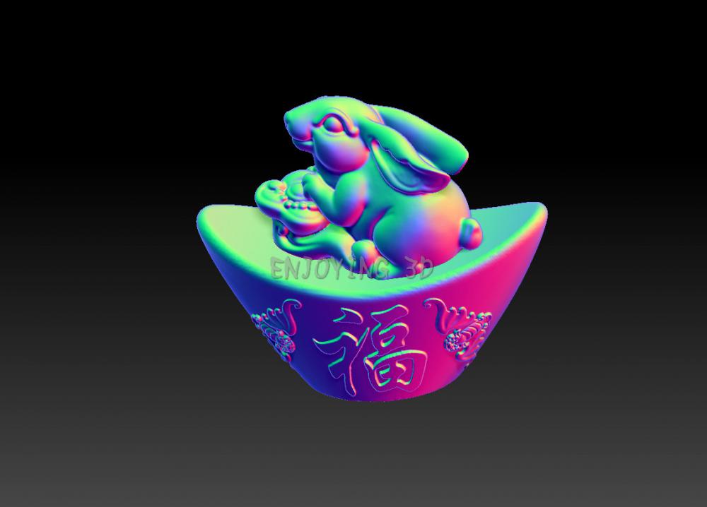 十二生肖金元寶版 (兔1)3D打印模型