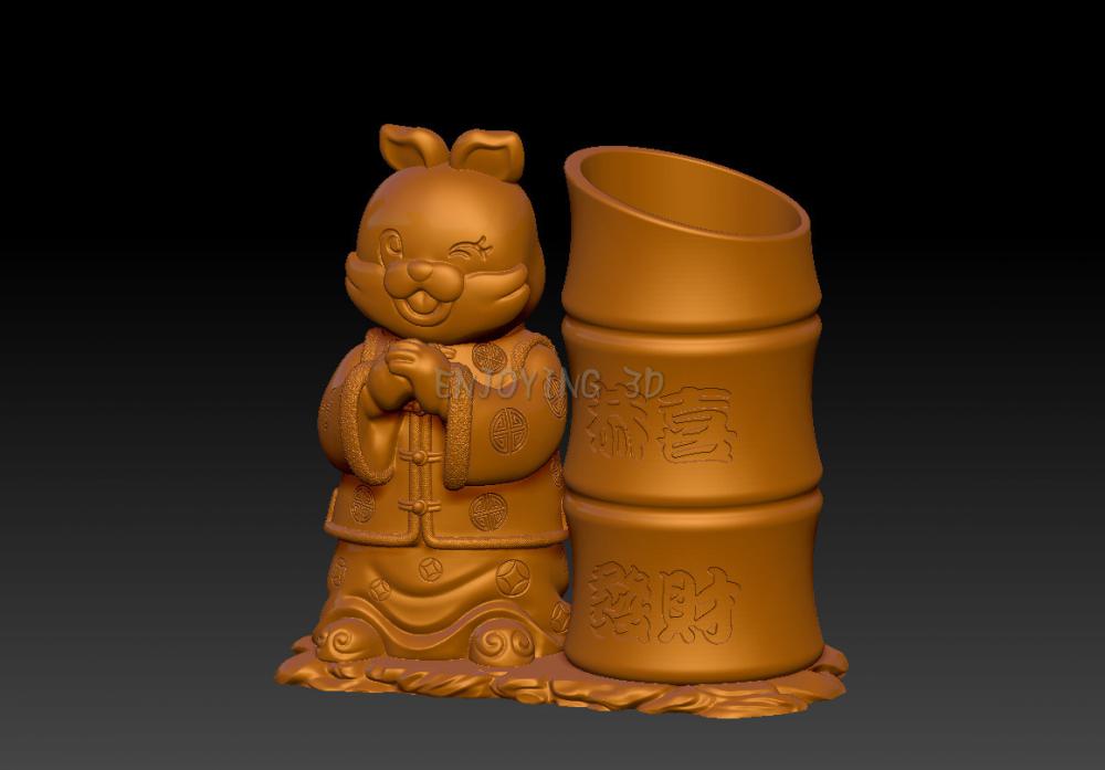 兔年恭喜發(fā)財(cái)筆筒 23D打印模型