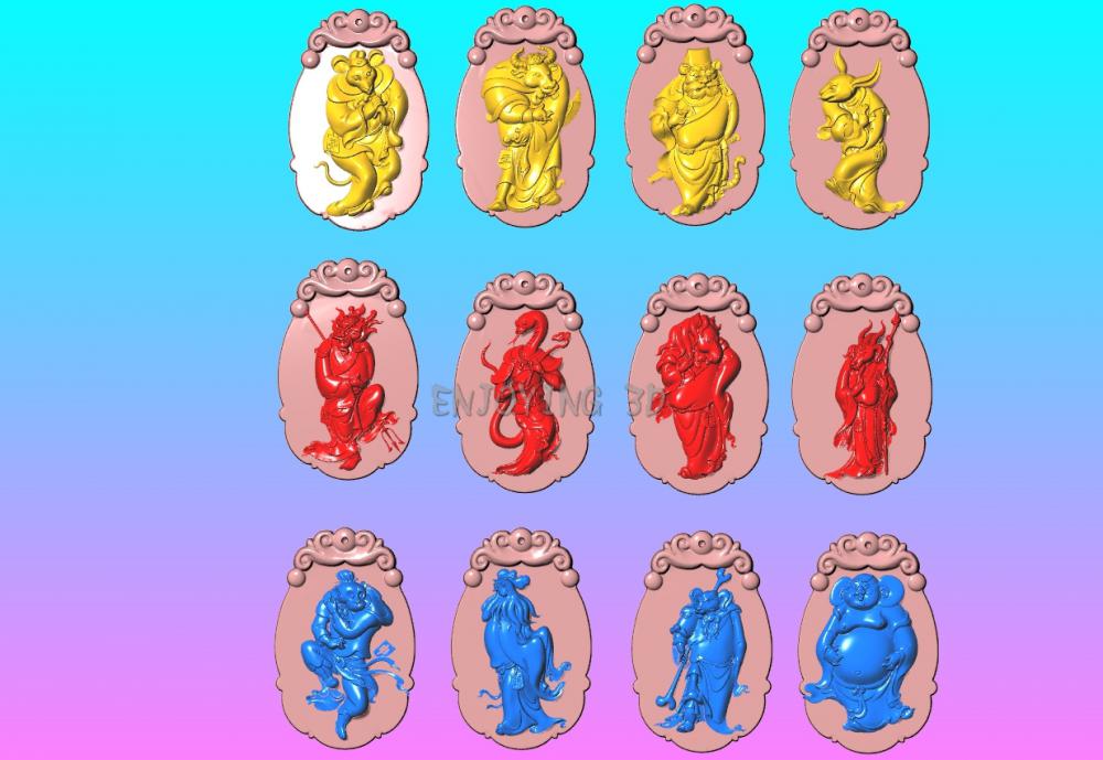 金身獸首十二生肖-玉雕版 吊墜3D打印模型