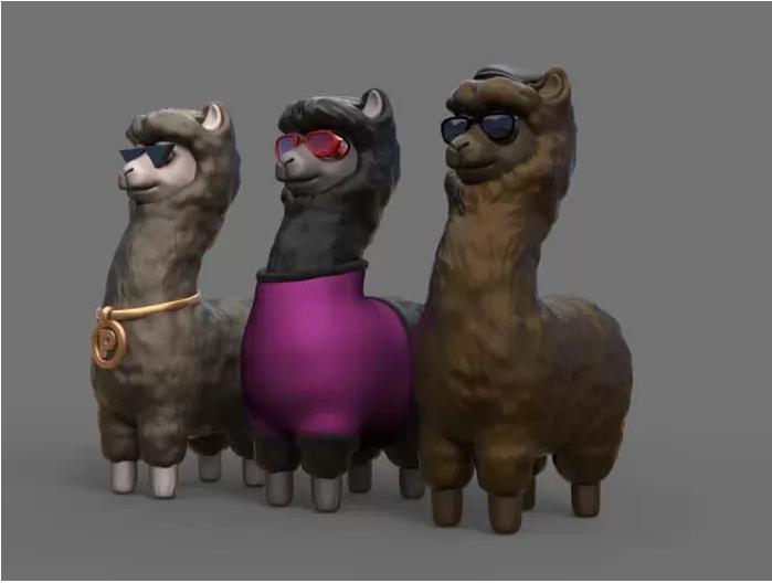 羊駝 三只羊駝3D打印模型