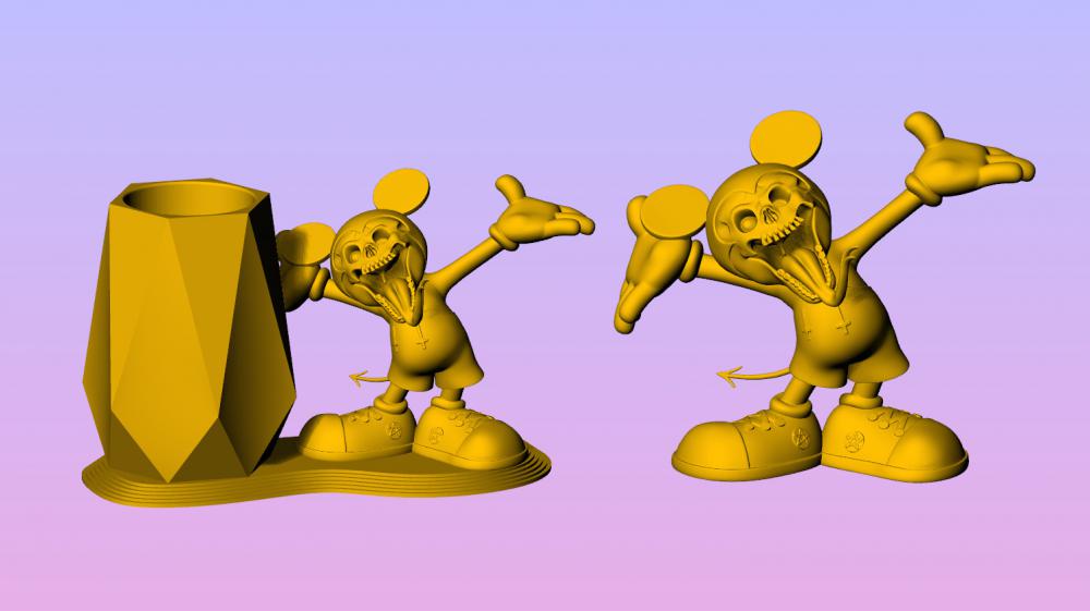 邪惡米奇擺件+筆筒3D打印模型