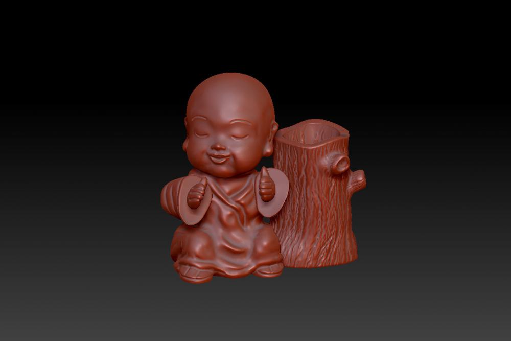 小和尚枯木逢春-禪意小花器 (花瓶)3D打印模型