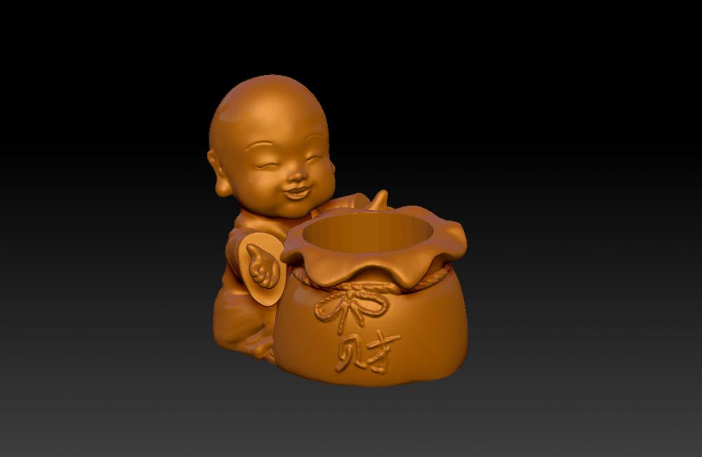 小和尚財(cái)源廣進(jìn) 2 花器 (花瓶)3D打印模型
