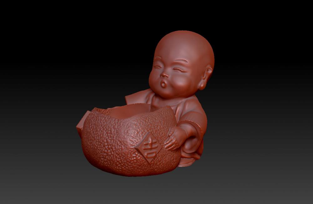 小和尚大吉大利-禪意小花器 (花瓶)3D打印模型