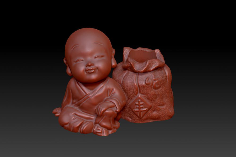 小和尚豐衣足食-禪意小花瓶3D打印模型