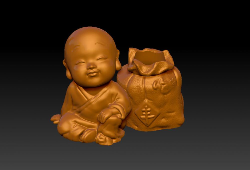 小和尚豐衣足食-禪意小花瓶3D打印模型