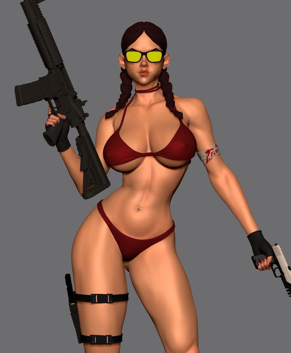 持槍比基尼美女3D打印模型