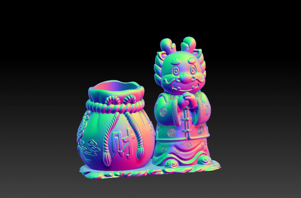 龍年聚財筆筒 23D打印模型