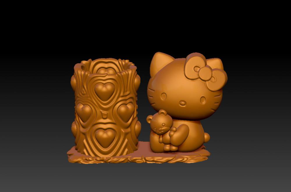 凱蒂貓抱熊筆筒 33D打印模型