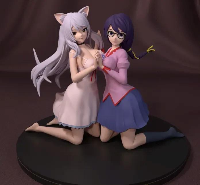 貓物語 羽川翼與黑羽川3D打印模型