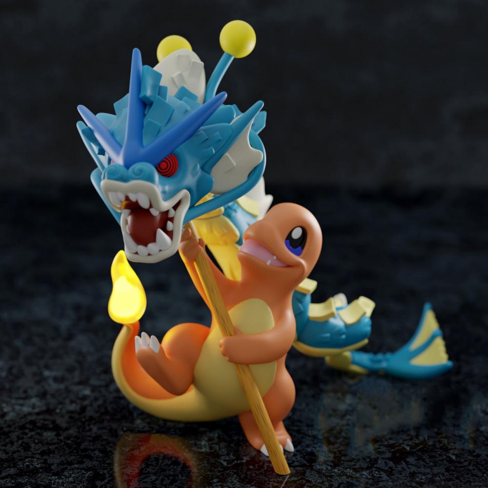 寶可夢 - 小火龍和暴鯉龍旗3D打印模型