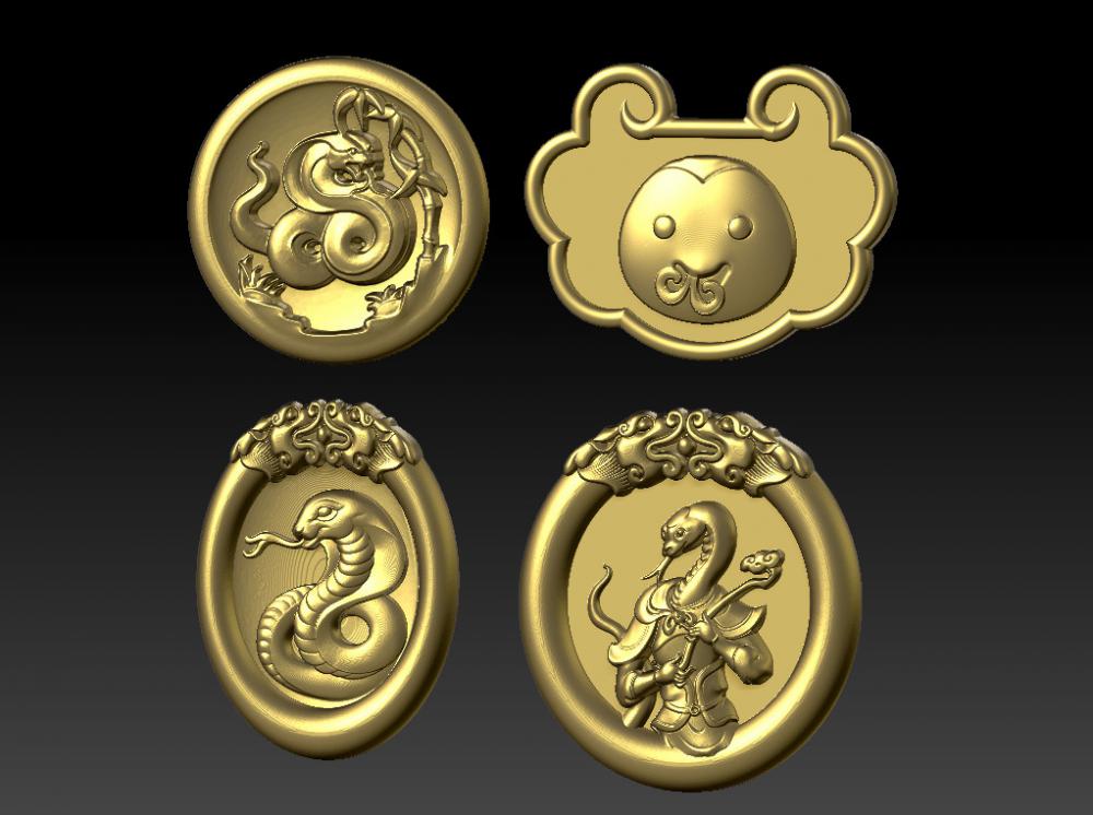 蛇年生肖吊墜 53D打印模型