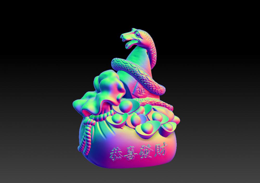 蛇年恭喜發(fā)財(cái)-擺件 13D打印模型