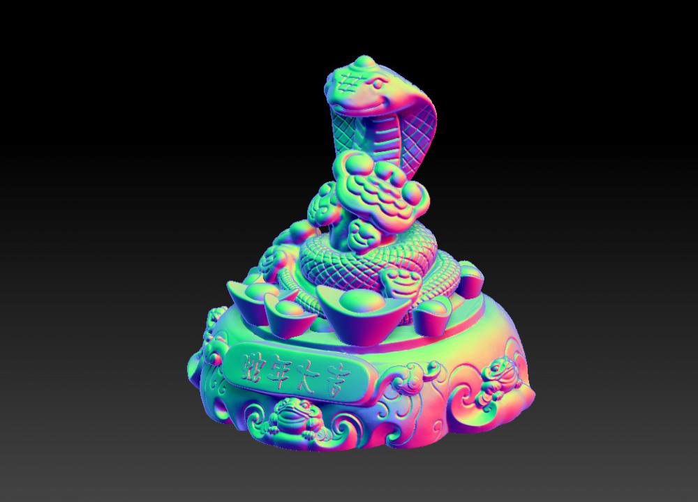 蛇年大吉-聚財擺件 13D打印模型