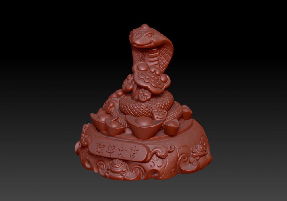 蛇年大吉-聚財擺件 13D打印模型