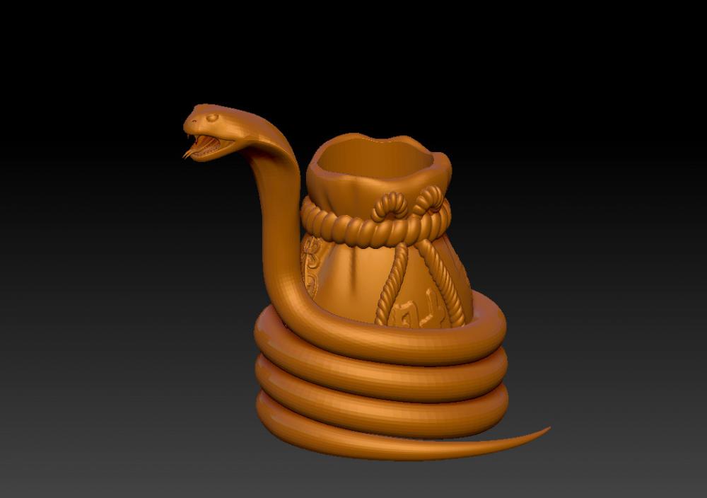 蛇年聚財筆筒 13D打印模型