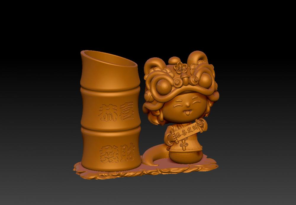 蛇年恭喜發(fā)財(cái)筆筒 13D打印模型