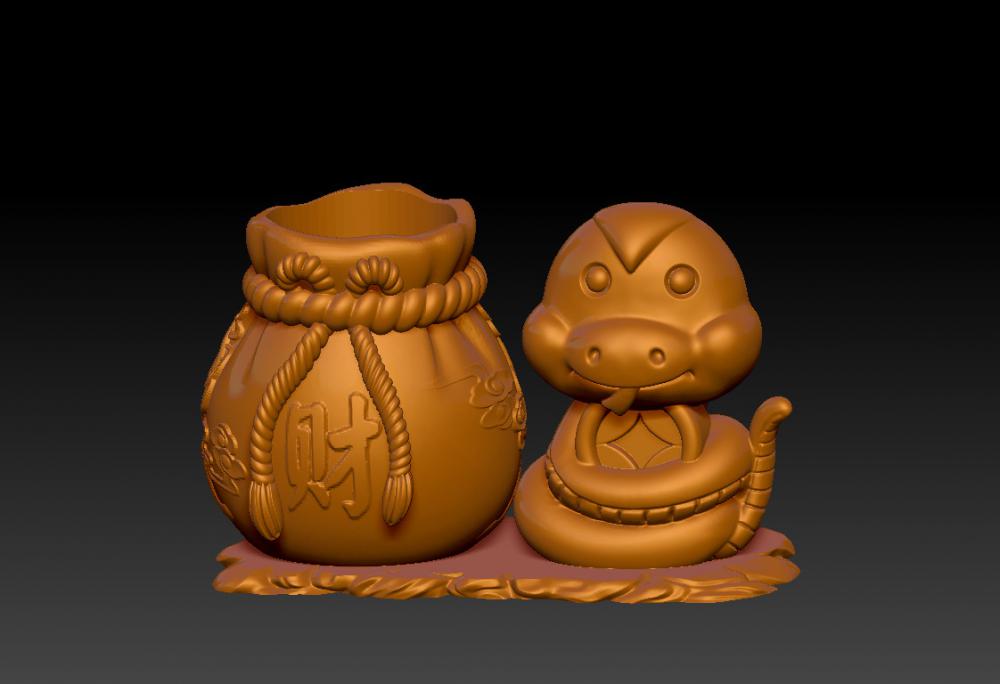 蛇年聚財(cái)筆筒 93D打印模型