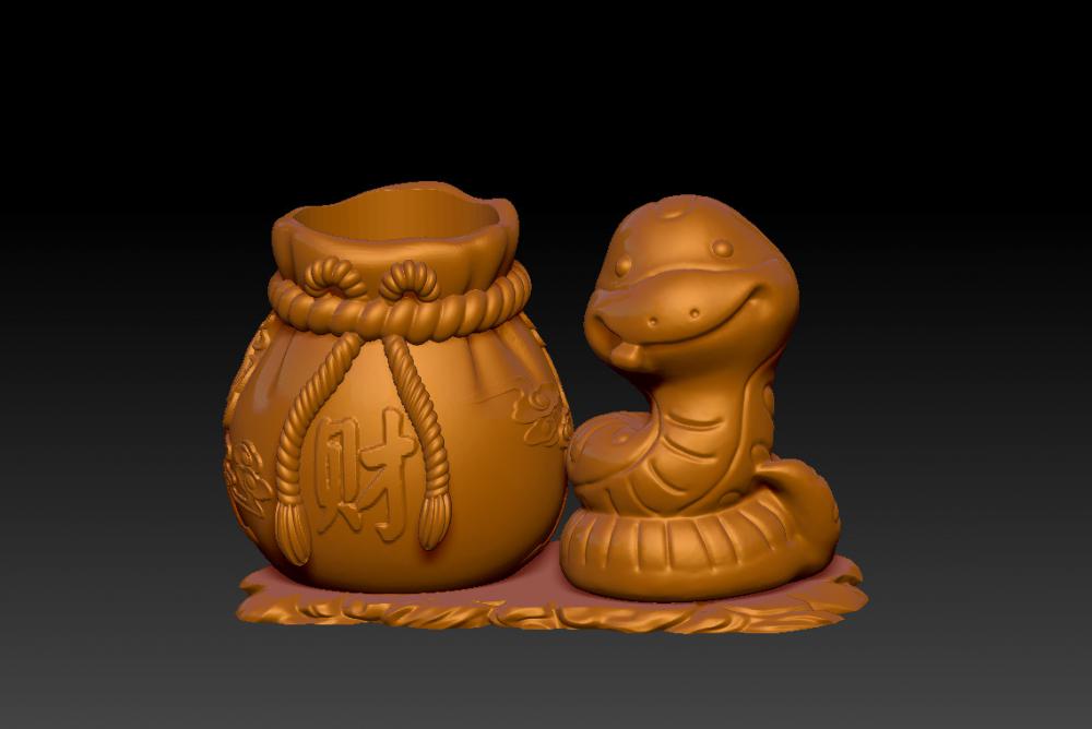 蛇年聚財(cái)筆筒 83D打印模型