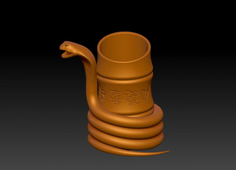 蛇年恭喜發(fā)財筆筒 113D打印模型