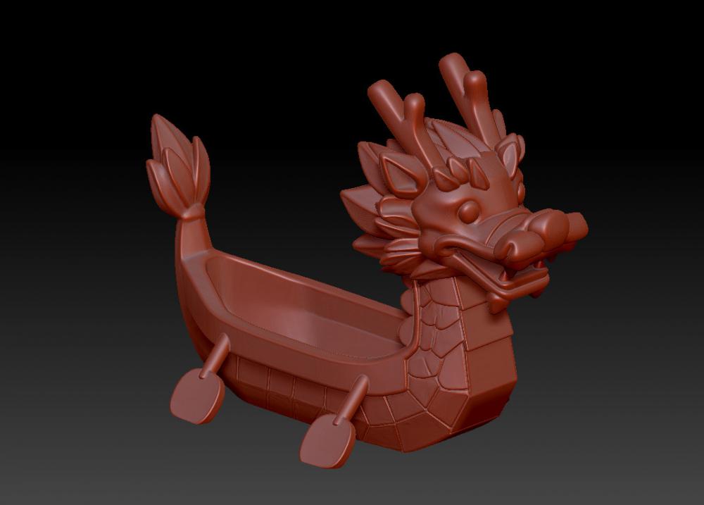 可愛小龍舟無槳(帶漿)3D打印模型